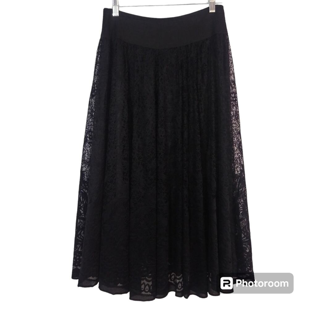 Kim Chang Sook Black Lace Midi Skirt Lined Size Small
